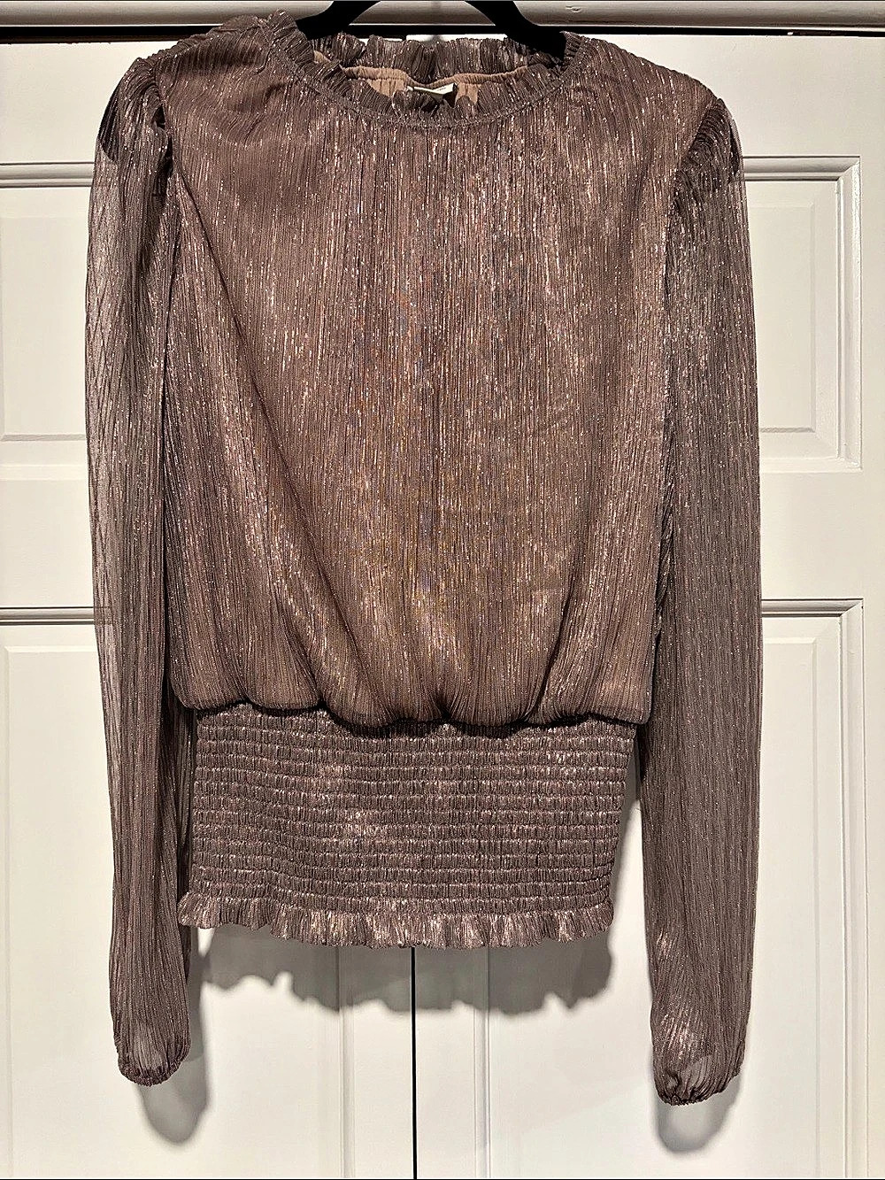 Joie Metallic Plisse Smocked Blouse Purple Size Medium